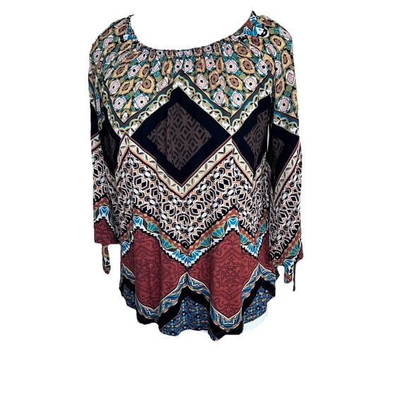 Chico’s Women’s Boho Flared Tied Sleeve Size 0 Top Can Be Worn Off Shoulder - Picture 8 of 11